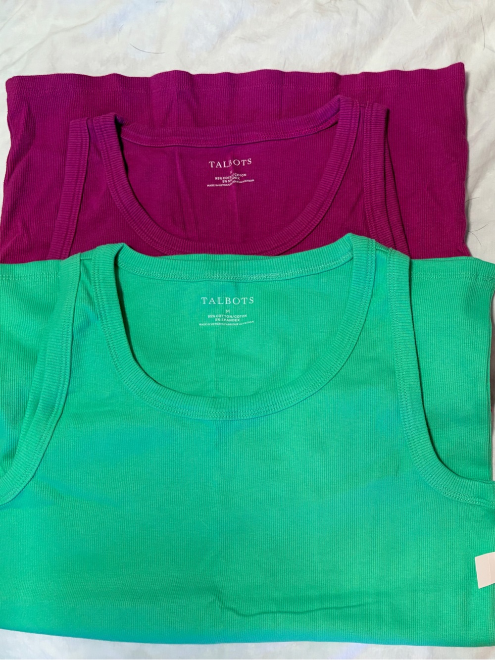 Talbots Ribbed Scoop Tank Tops in Aqua Green & Magenta